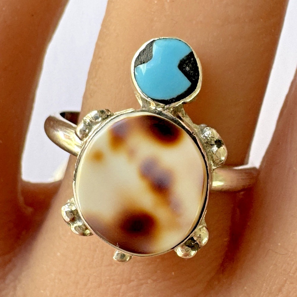 Zuni Turtle Ring Sz 9 Turquoise Sterling Kathryn Qualo Handmade Native American